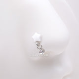 Detail View 1 of Kawaii Pop Fluffy Star Dangle Sparkle Nose Stud Ring-White/Clear Gem