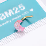 Detail View 4 of Golden Kawaii Pop Moon Glitter Sparkle L-Shaped Nose Ring-Pink/White