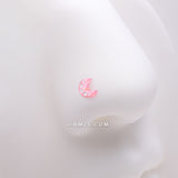 Detail View 1 of Golden Kawaii Pop Moon Glitter Sparkle L-Shaped Nose Ring-Pink/White