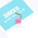 Detail View 4 of Golden Pink Blossom Rose L-Shaped Nose Ring