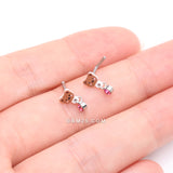 Detail View 3 of Adorable Teddy Bear Sparkle Dangle L-Shaped Nose Ring-Pink