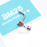 Detail View 4 of Adorable Teddy Bear Sparkle Dangle L-Shaped Nose Ring-Pink
