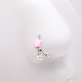Detail View 1 of Kawaii Pop Fluffy Star Pearlescent Dangle Bendable Hoop Ring-Pink/White