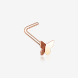 Rose Gold Dainty Butterfly Icon L-Shaped Nose Ring-Rose Gold