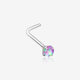 Opal Sparkle Prong Set L-Shaped Nose Ring-Purple