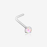 Opal Sparkle Prong Set L-Shaped Nose Ring-White