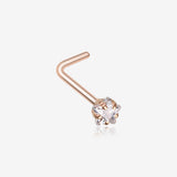 Rose Gold Star Prong Set Gem Top L-Shaped Nose Ring-Clear Gem