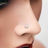 Detail View 1 of Rose Gold Square Prong Set Gem Top L-Shaped Nose Ring-Clear Gem