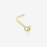 Golden Heart Icon Sparkle L-Shaped Nose Ring-Clear Gem