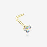 Golden Heart Glitter Sparkle L-Shaped Nose Ring-Aurora Borealis