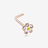 Golden Flower Sparkle L-Shaped Nose Ring-Clear Gem/Yellow