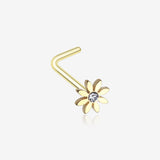 Golden Cutesy Daisy Flower Sparkle L-Shaped Nose Ring-Clear Gem