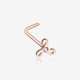 Rose Gold Trinity Icon Sparkle L-Shaped Nose Ring-Clear Gem