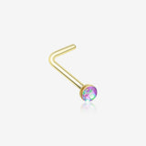 Golden Opal Sparkle L-Shaped Nose Ring-Purple