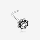 Lotus Flower Filigree Sparkle Icon L-Shaped Nose Ring-Clear Gem