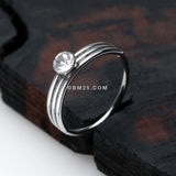 Detail View 2 of Triple Stacked Design Sparkle Bendable Hoop Ring-Clear Gem