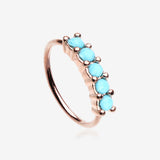 Rose Gold Turquoise Multi Beads Princess Prong Bendable Hoop Ring