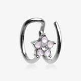 Opalescent Opal Sparkle Flower Double Hoop Non-Piercing Nose Cuff-Clear Gem/White