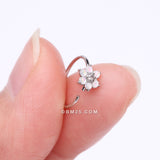 Detail View 2 of Opalescent Sparkle Spring Flower Bendable Hoop Ring-Clear Gem/White