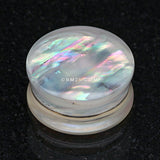 Detail View 1 of A Pair of Mother of Pearl Inlay Double Sided Ear Gauge Plug-Clear Gem/White