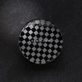 Detail View 2 of A Pair of Classic Checker Inlay Double Flared Ear Gauge Plug-Black