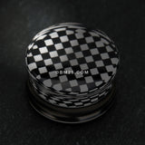 Detail View 1 of A Pair of Classic Checker Inlay Double Flared Ear Gauge Plug-Black