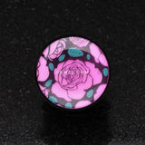 Detail View 1 of A Pair of Glow in the Dark Romantic Roses Single Flared Ear Gauge Plug-Purple