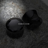 Detail View 1 of A Pair of Faceted Pyrex Glass Gem Double Flared Ear Gauge Plug -Black