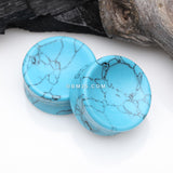 Detail View 1 of A Pair of Turquoise Concave Stone Double Flared Ear Gauge Plug
