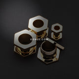 Detail View 3 of A Pair of Gold PVD Hexa Bolt Screw-Fit Ear Gauge Tunnel Plug-Gold