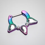 Colorline Sparkle Trident Septum Clicker-Rainbow/Clear