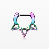 Colorline Sparkle Trident Septum Clicker-Rainbow/Clear