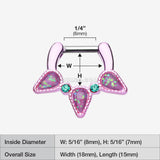 Detail View 1 of Colorline Opal Sparkle Trident Septum Clicker-Pink/Teal
