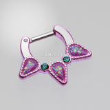 Detail View 2 of Colorline Opal Sparkle Trident Septum Clicker-Pink/Teal