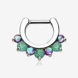 Opal Sparkle Deuce Septum Clicker Ring-Green/Purple