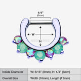 Detail View 1 of Colorline Opal Sparkle Deuce Septum Clicker Ring-Purple/Green/Purple