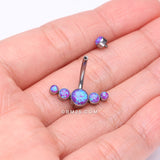 Detail View 3 of Implant Grade Titanium Internally Threaded Journey Curve Fire Opal Sparkle Belly Button Ring-Purple Opal