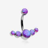 Implant Grade Titanium Internally Threaded Journey Curve Fire Opal Sparkle Belly Button Ring-Purple Opal