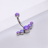 Detail View 1 of Implant Grade Titanium Internally Threaded Journey Curve Fire Opal Sparkle Belly Button Ring-Purple Opal