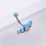 Detail View 1 of Implant Grade Titanium Internally Threaded Journey Curve Fire Opal Sparkle Belly Button Ring-Blue Opal