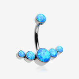 Implant Grade Titanium Internally Threaded Journey Curve Fire Opal Sparkle Belly Button Ring-Blue Opal