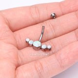 Detail View 3 of Implant Grade Titanium Internally Threaded Journey Curve Fire Opal Sparkle Belly Button Ring-White Opal