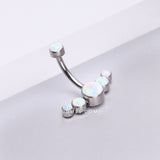 Detail View 1 of Implant Grade Titanium Internally Threaded Journey Curve Fire Opal Sparkle Belly Button Ring-White Opal