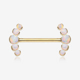 A Pair of Pure24K Implant Grade Titanium OneFit Threadless Fire Opal Ray Multi-Gem Nipple Barbell-White Opal