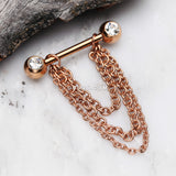 Detail View 1 of A Pair of Rose Gold Chained Sparkle Nipple Barbell-Clear Gem