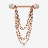 A Pair of Rose Gold Chained Sparkle Nipple Barbell-Clear Gem