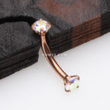 Detail View 1 of Rose Gold Prong Set Gem Sparkles Internally Threaded Curved Barbell-Aurora Borealis