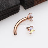 Detail View 2 of Rose Gold Prong Set Gem Sparkles Internally Threaded Curved Barbell-Aurora Borealis