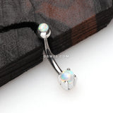 Detail View 1 of Pristine Fire Opal Sparkles Internally Threaded Curved Barbell-White