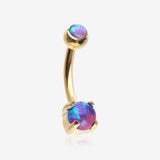 Golden Pristine Fire Opal Sparkles Internally Threaded Curved Barbell-Purple Opal